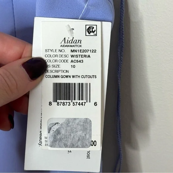 NWT AIDAN BY AIDAN MATTOX Cutout Column Gown Wisteria Size 10 - Picture 7 of 8